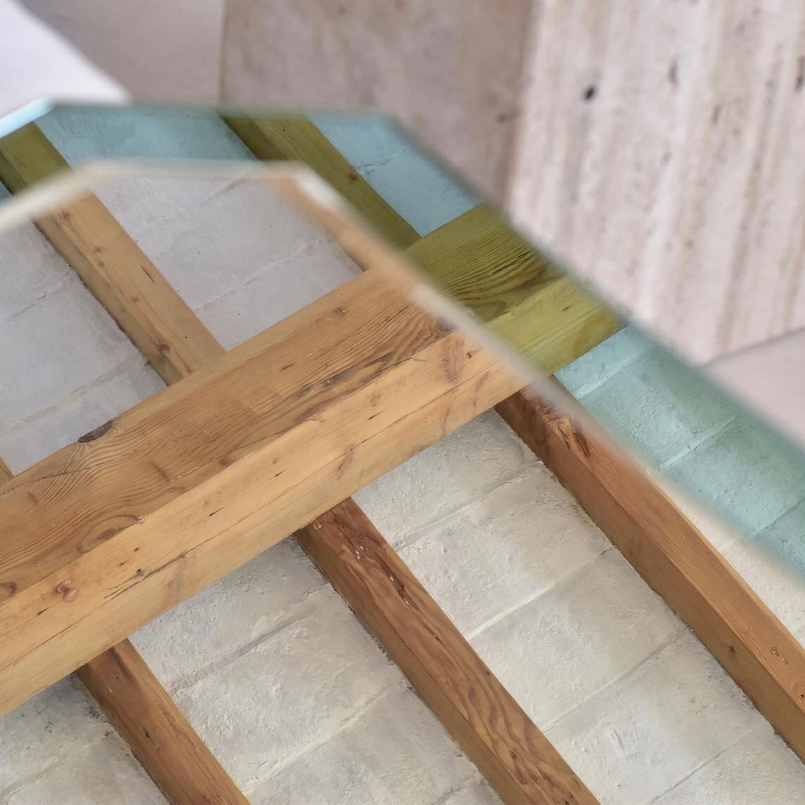 Italian vintage mirror with green-blue glass frame 81 x 61 cm