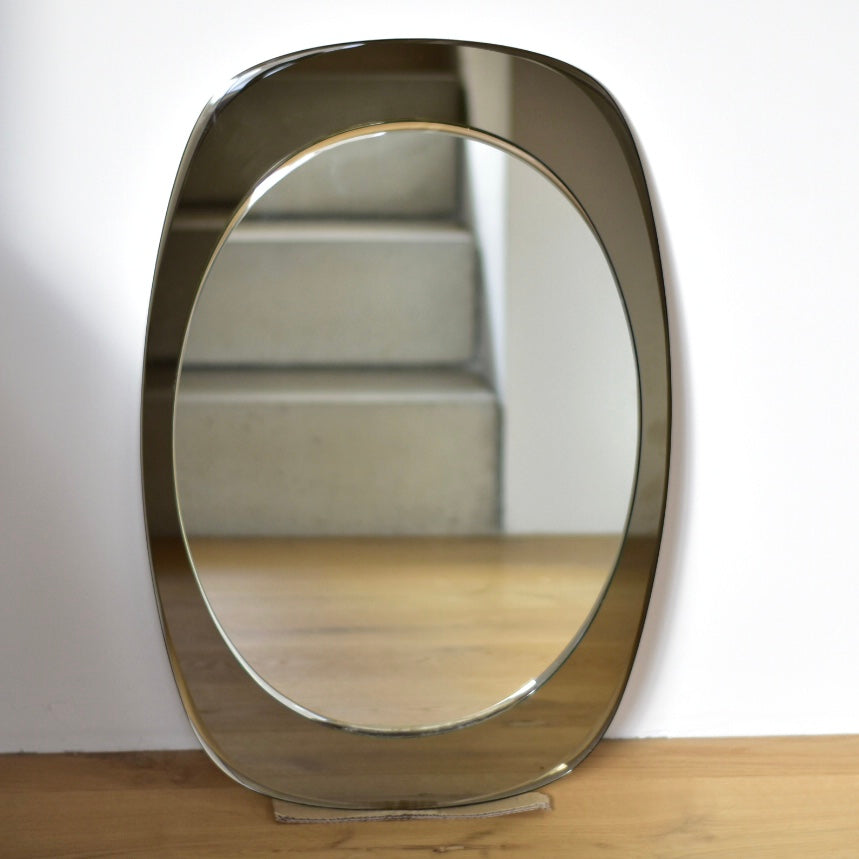 Italian vintage mirror with brown glass frame, with accessories