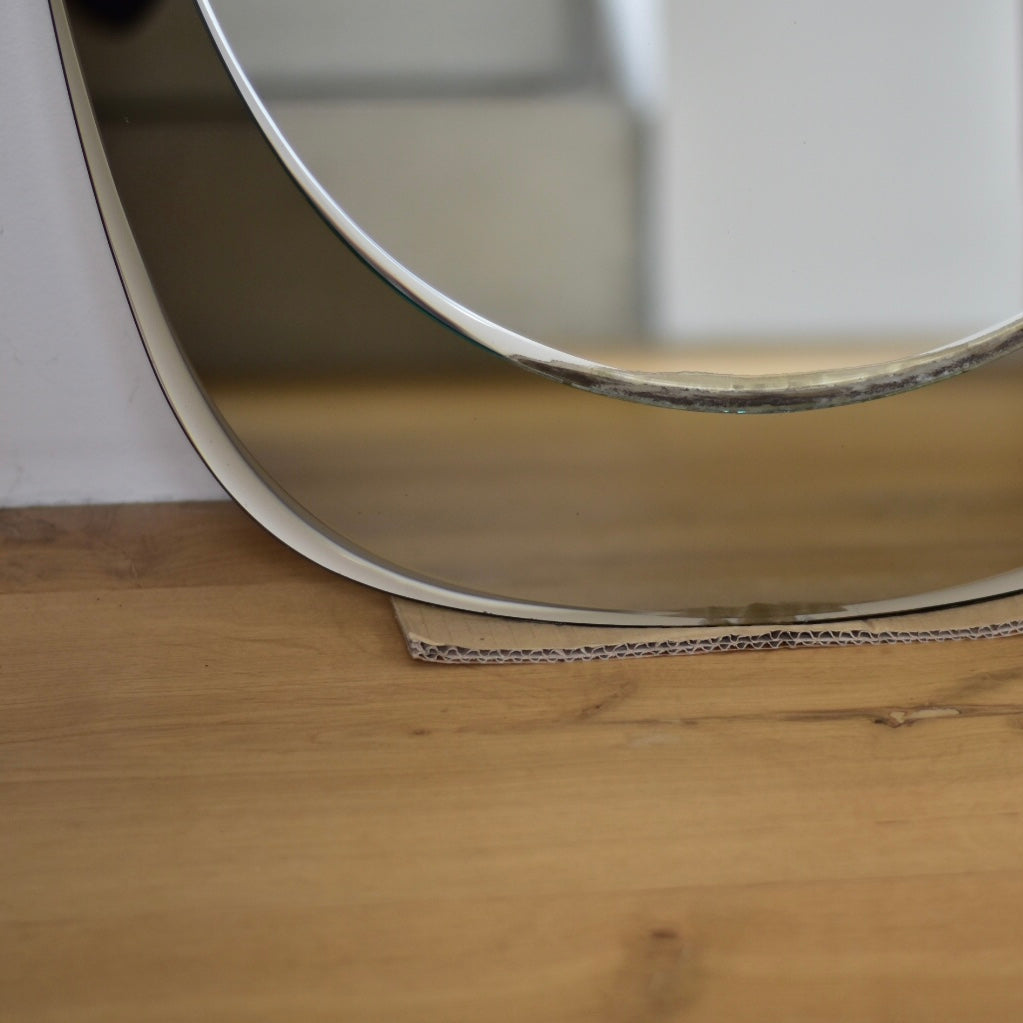Italian vintage mirror with brown glass frame, with accessories