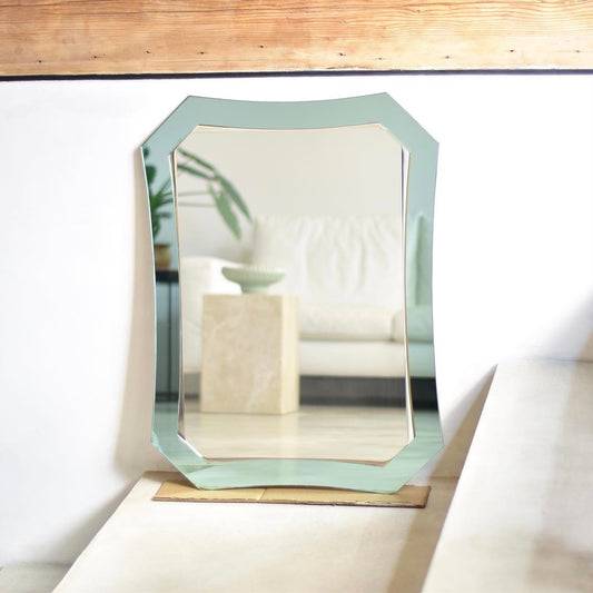 Italian vintage mirror with green-blue glass frame 81 x 61 cm