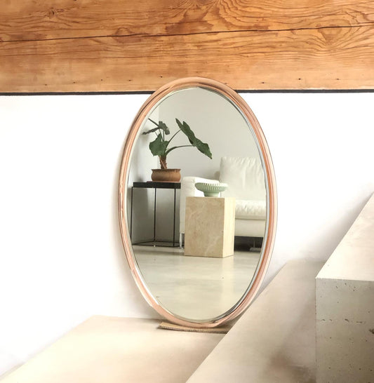 Italian vintage mirror with rosa glass frame